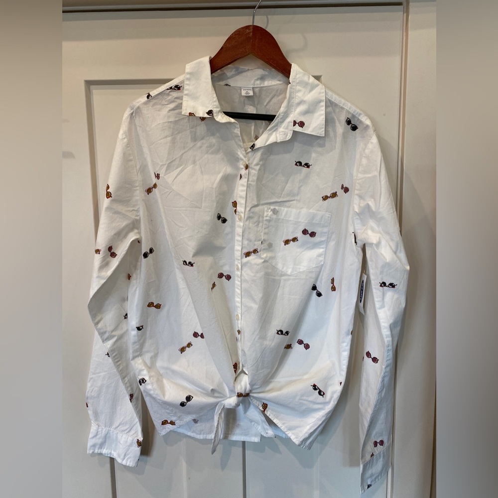 Button Down Tie Waist Shirt